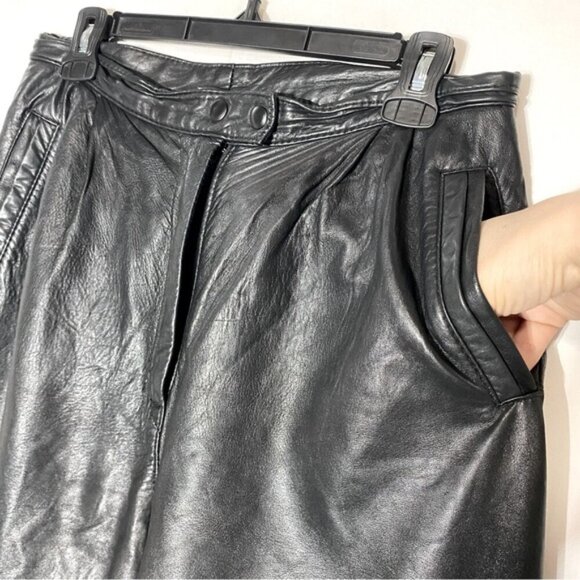 Vintage Jez Creations Montreal Black Leather High Rise Relaxed Leather Pants 8 - Picture 11 of 15